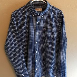 Hollister Blue & White Plaid Casual Button Down