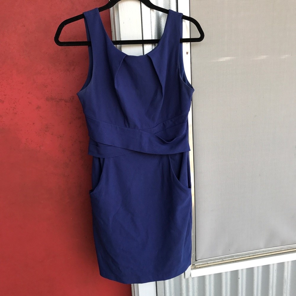 blue cross-waist dress