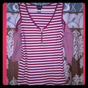 Red and white stripes shoulder less top