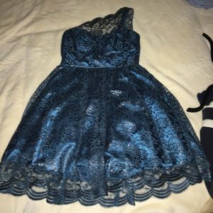 Elegant turquoise black and silver formal dress