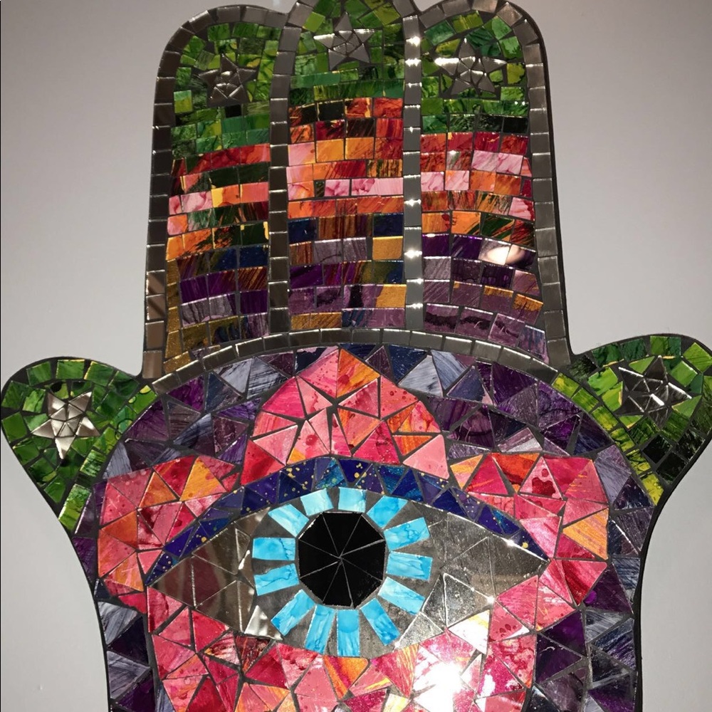 Hamsa evil eye hand mosaic wall hanging