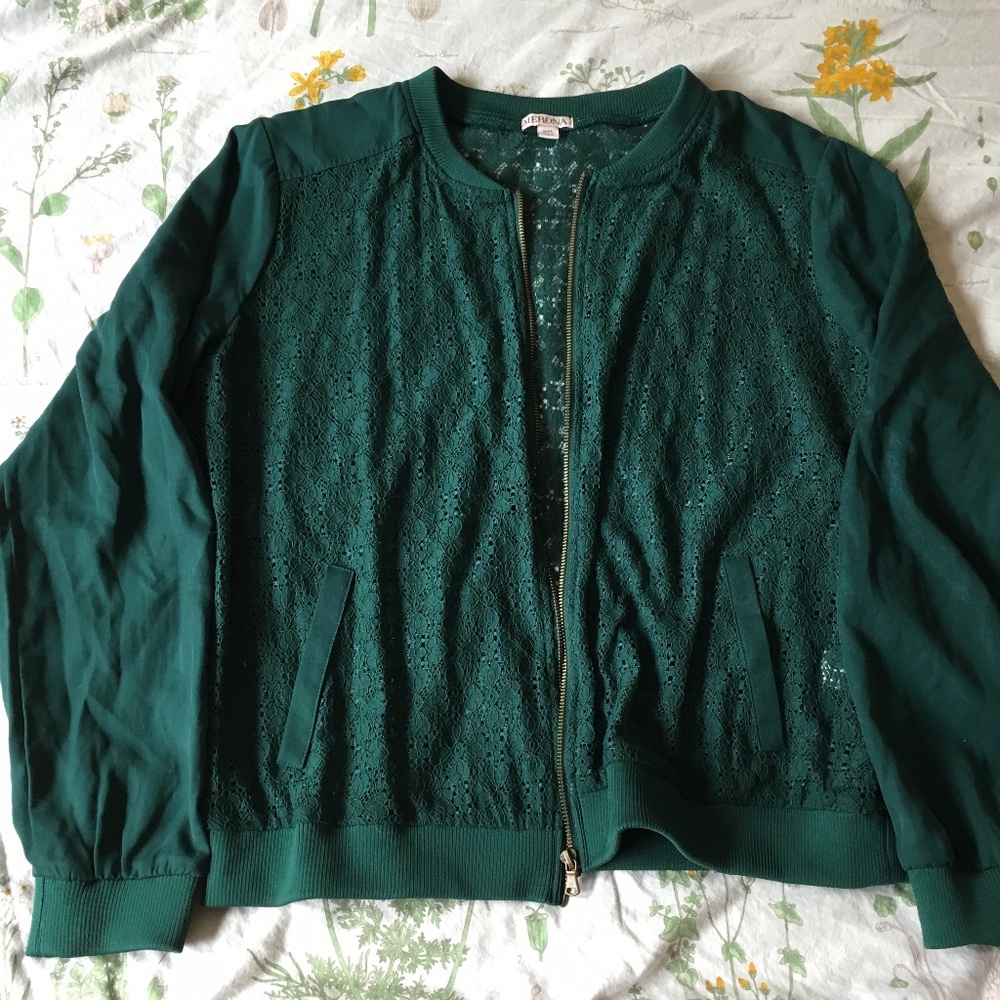 forest green crochet bomber jacket