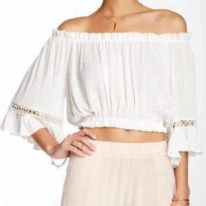 Whyte eyelash gauze romantic crop blouse