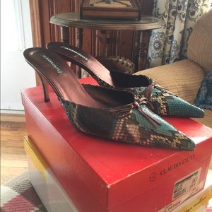 Ladies Aqua/brown python print kitten heels