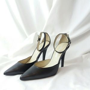 Colin Stuart Dark Brown Ankle Strap Pumps