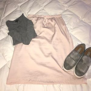 Light Pink Satin Midi Drawstring Skirt