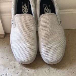 White Perforated Leather Slip-on Vans