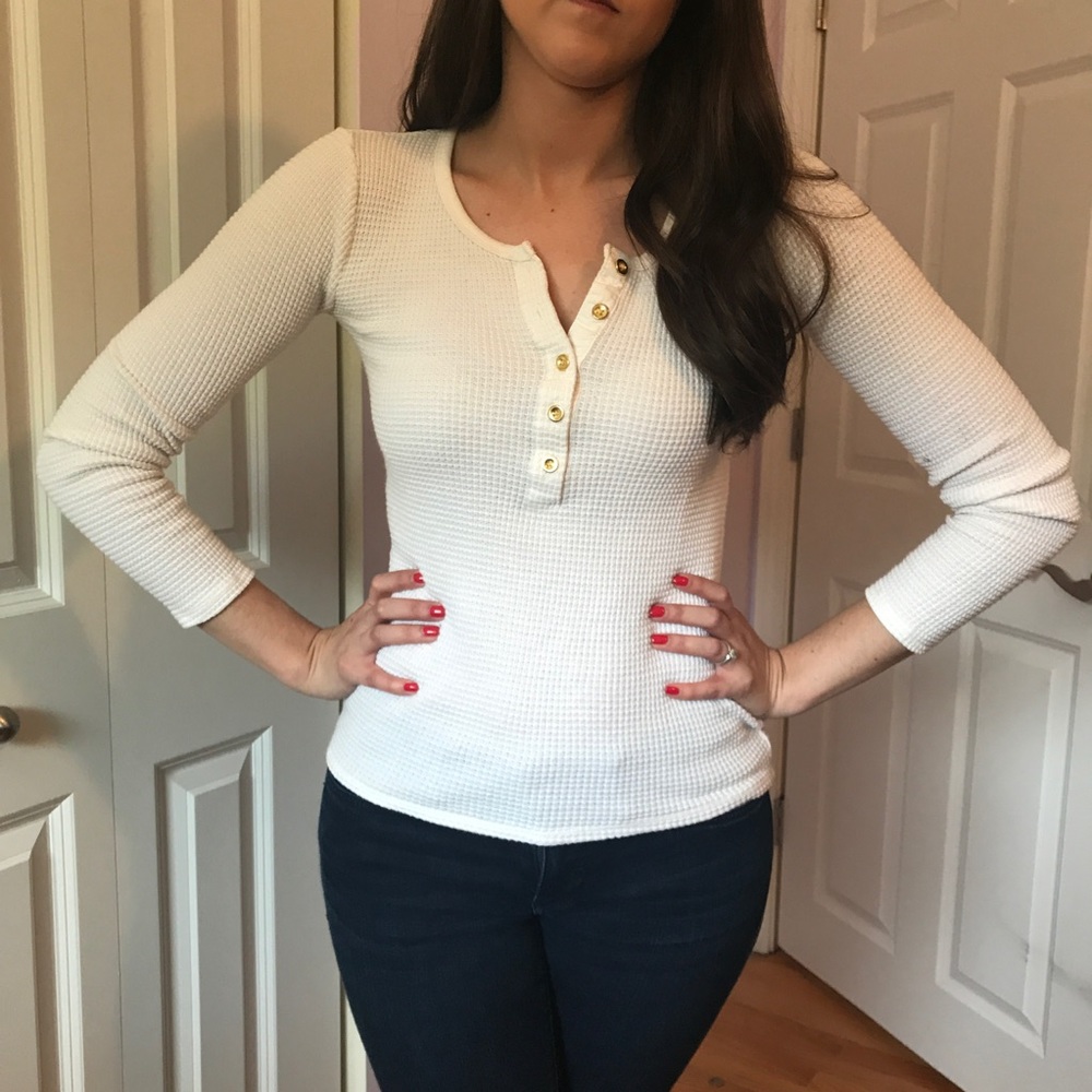 White waffle knit Henley
