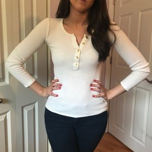 White waffle knit Henley