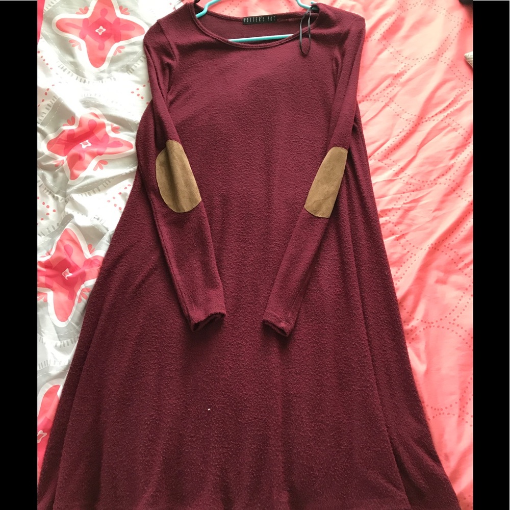 Maroon long sleeved dress with patches