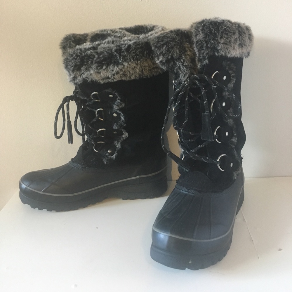 KHOMBU Black Fur lined Snow Boots