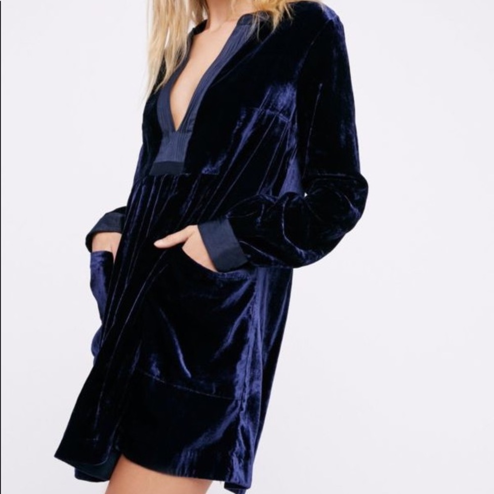 Free People Choose Me Velvet Mini Dress in Blue