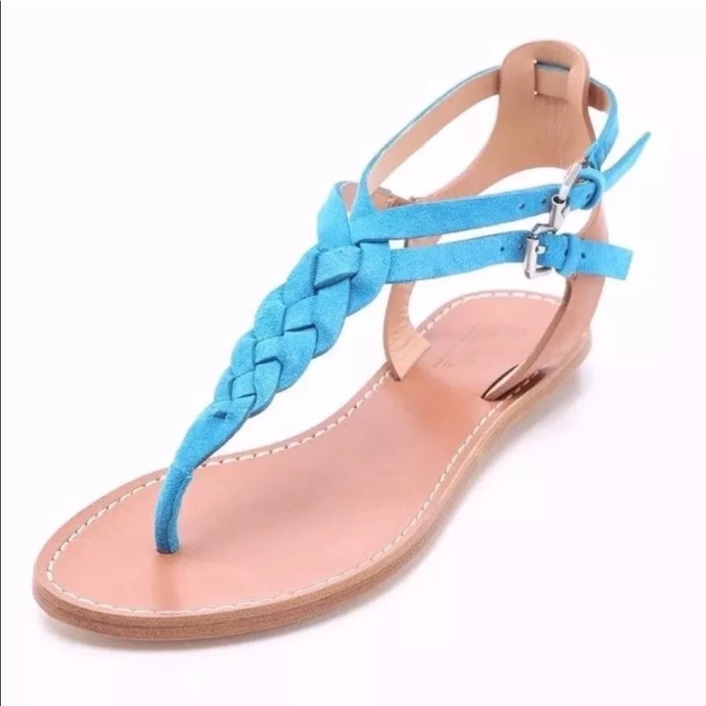 BELLE SIGERSON MORRISON Blue Suede T Strap Sandals