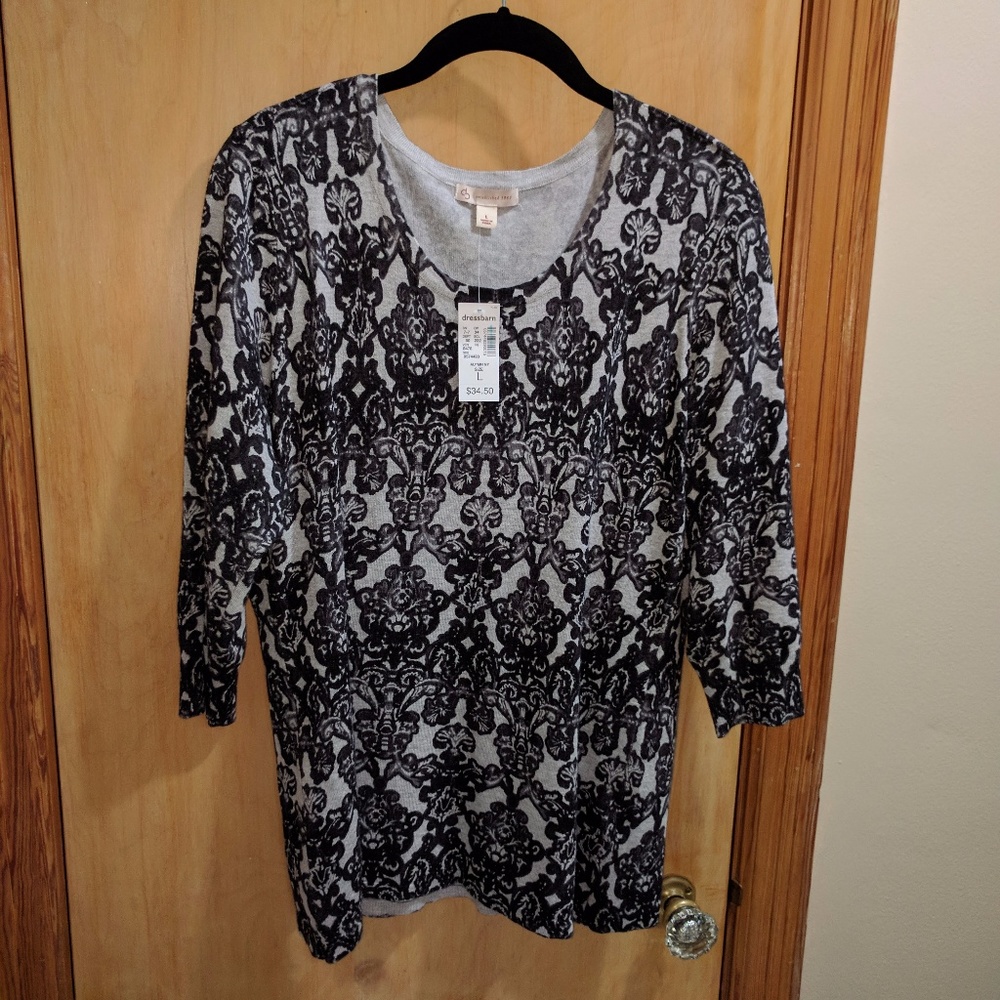 Black and gray damask sweater NWT