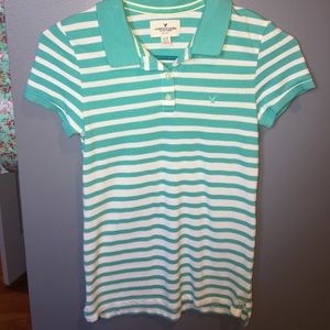 American Eagle Teal Striped Polo