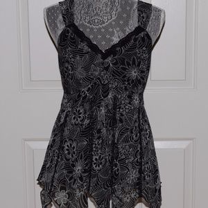 Black and White Flowy Tank Top with Tie in Back