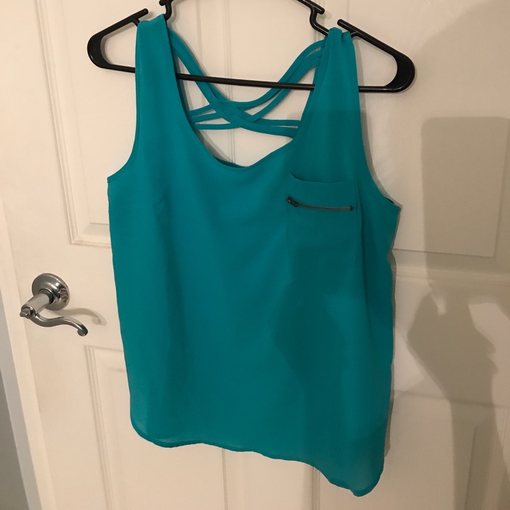 Teal strappy back tank top