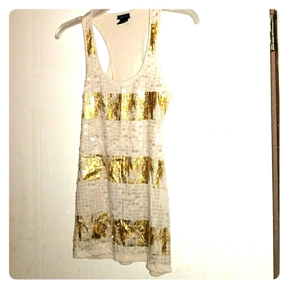 Gold and white sequin tank top
