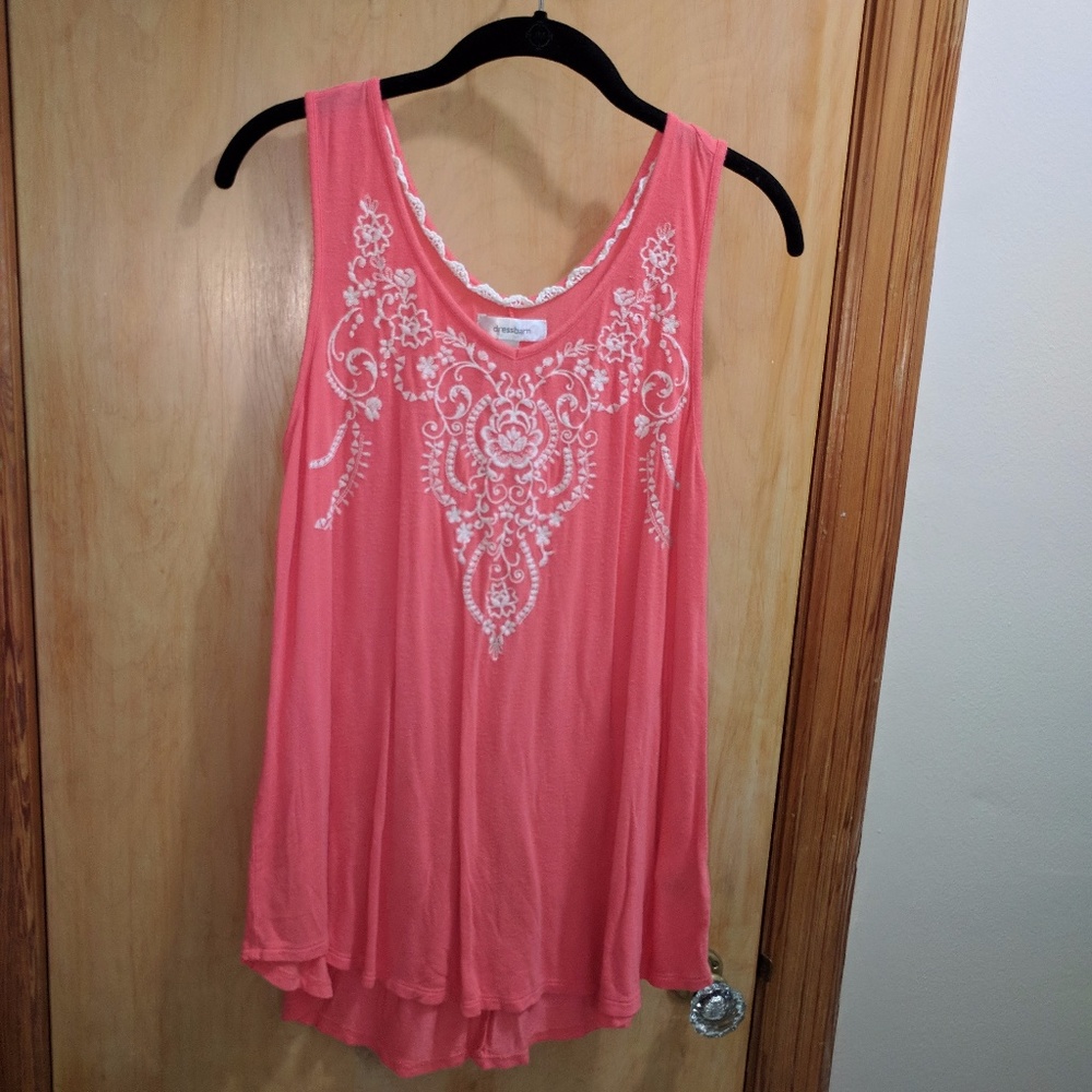 Great coral tank top with embroidery detail