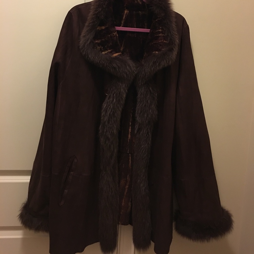 Reversiable Shearling Swing Coat and genuine fox