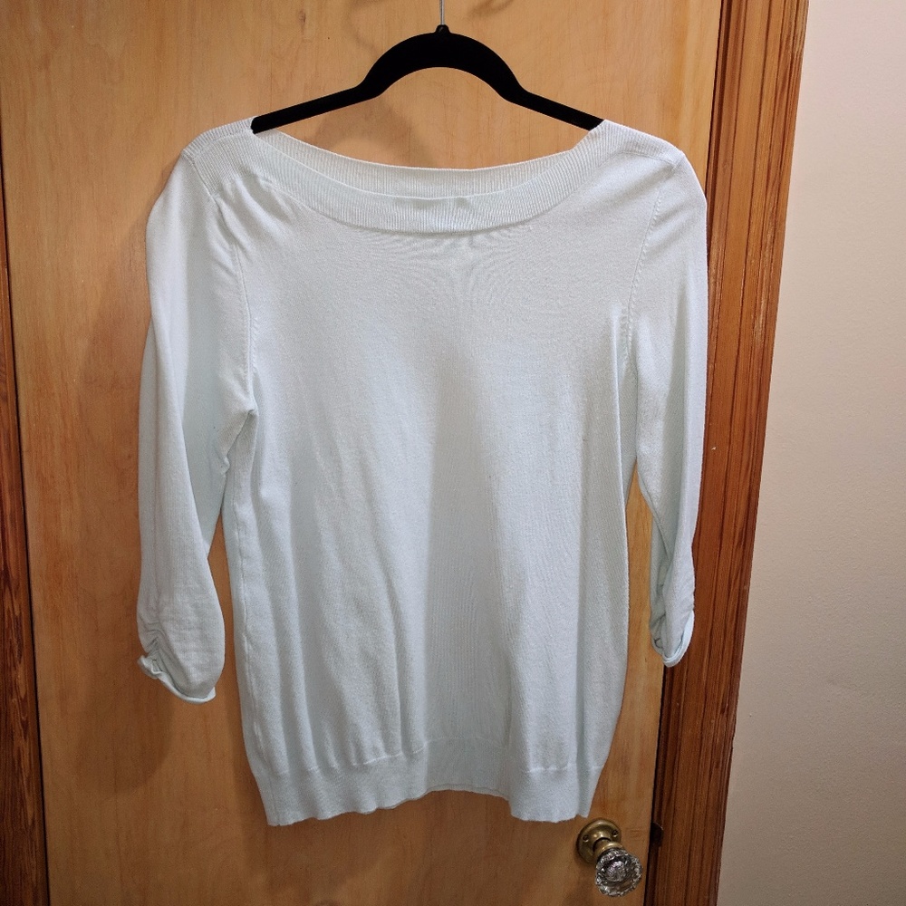 Light blue sweater with elbow ruching