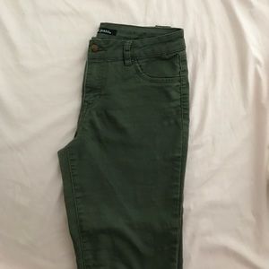 Olive green women's skinny jeans