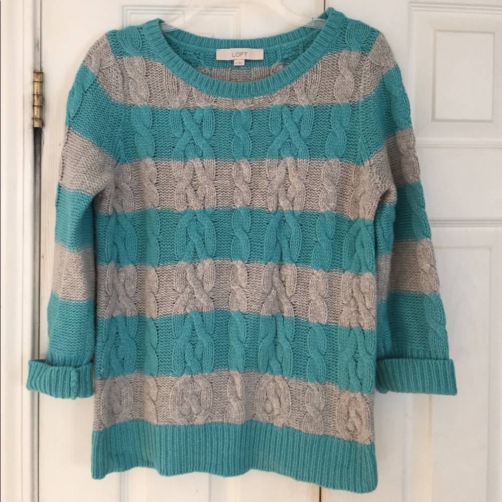 Loft 3/4 Sleeve Sweater- Gray and Teal or  Aqua