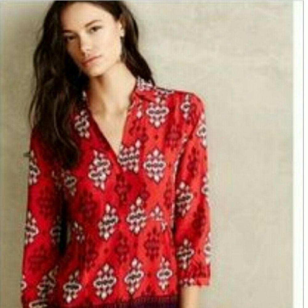 Anthropologie Maeve Red Ikat Moroccan Blouse