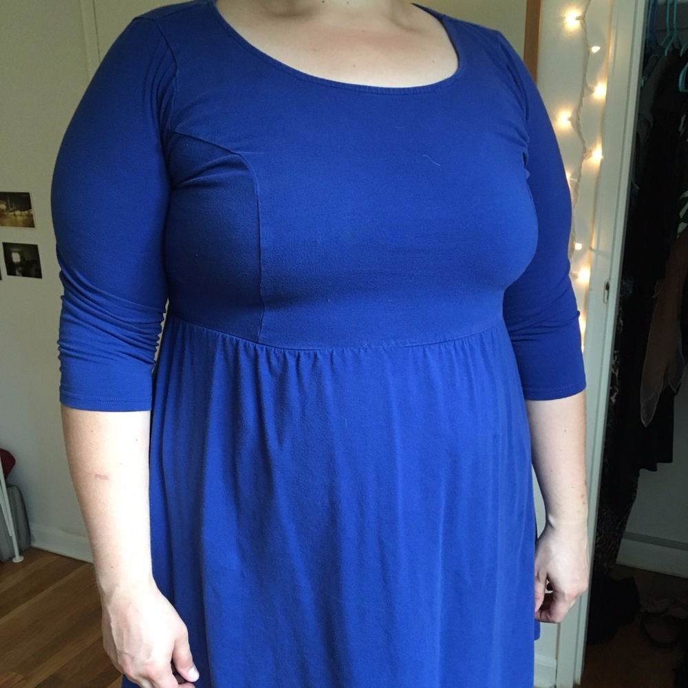 plus royal blue 3/4 sleeve skater dress