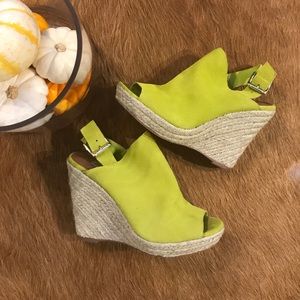 Suede Peep Toe Espadrille Wedges