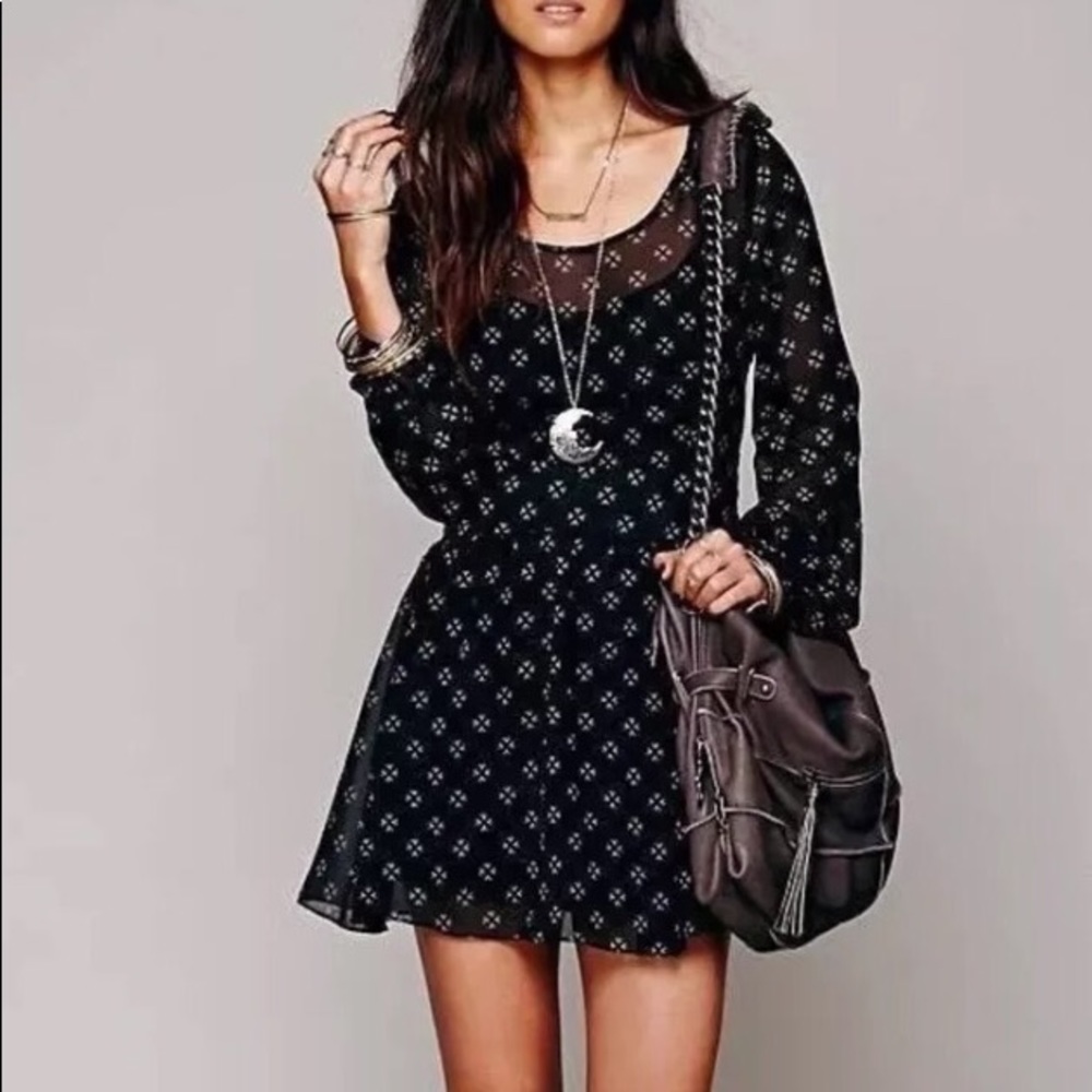 Free People "Baby Dee" Dress -- Sheer Black/beige