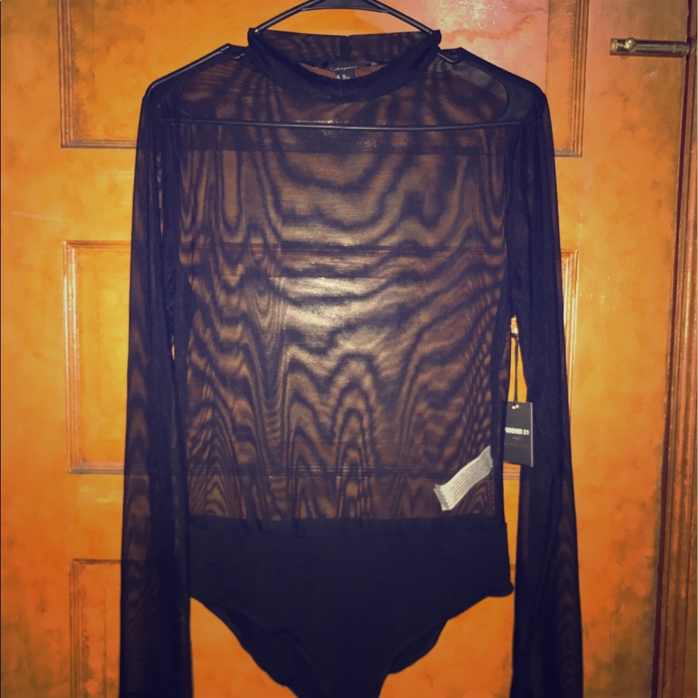 Black mesh/sheer bodysuit from f21, NEW WITH TAGS