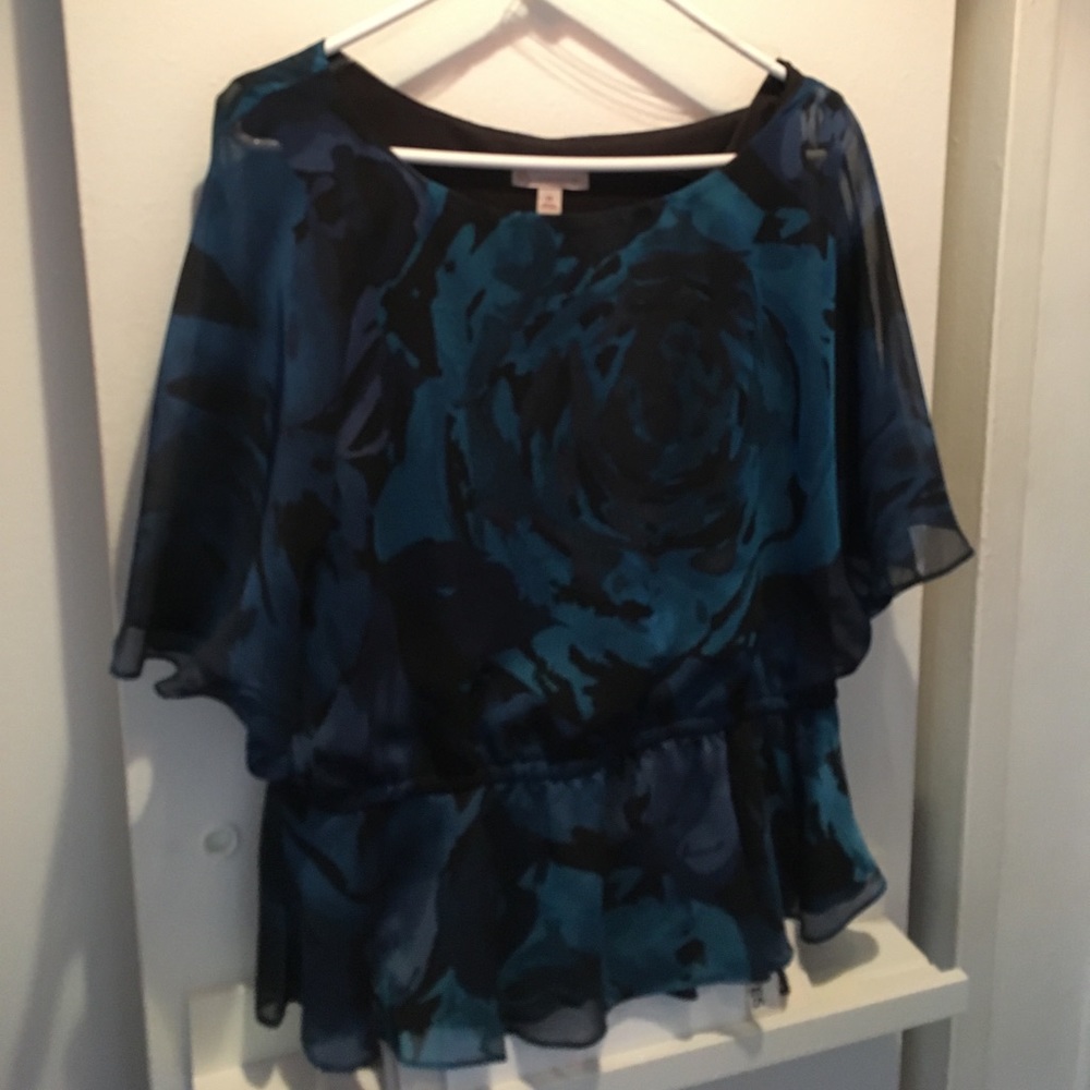 Gorgeous Vintage Black & Blue Rose Peplum blouse.
