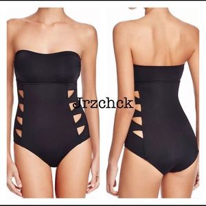 NWT Black Cut Out 1 PC Halter Bandeau Swim Suit