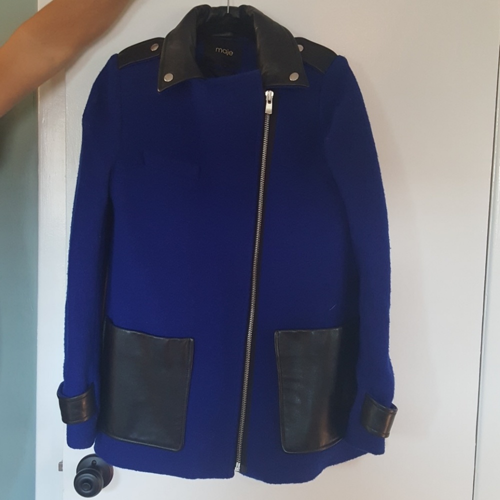 Maje Wool and Leather Coat