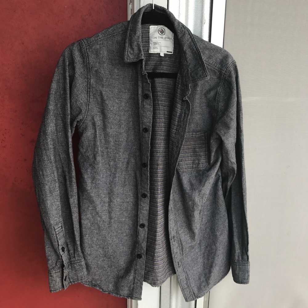 gray button-up