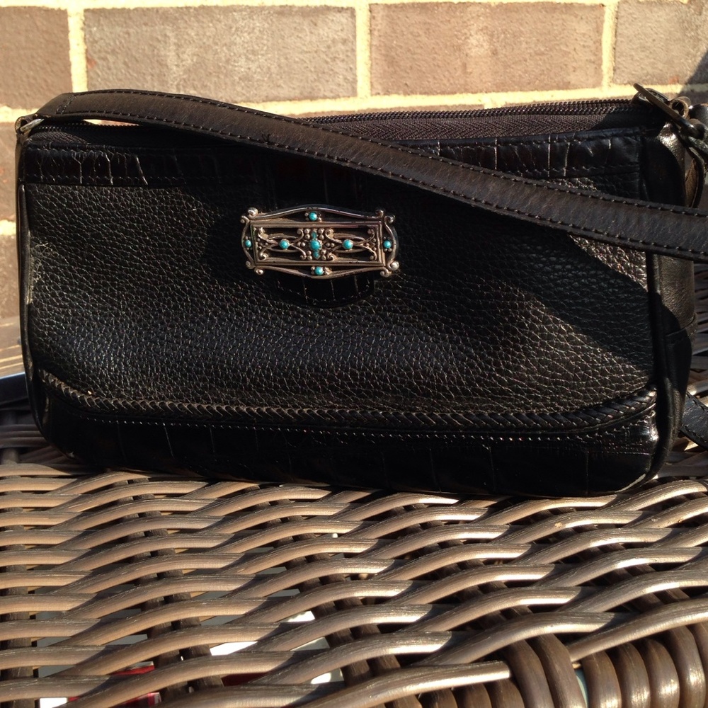 Brighton black mini bag with turquoise accent
