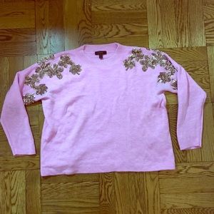 J.Crew Sequin Sleeve Sweater in Neon Orchid