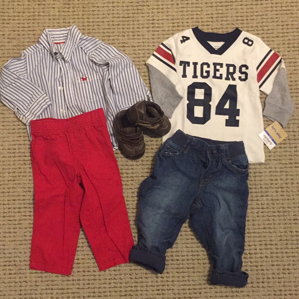 Toddler 12 month set.  Size 4 shoes. Carters, H&M