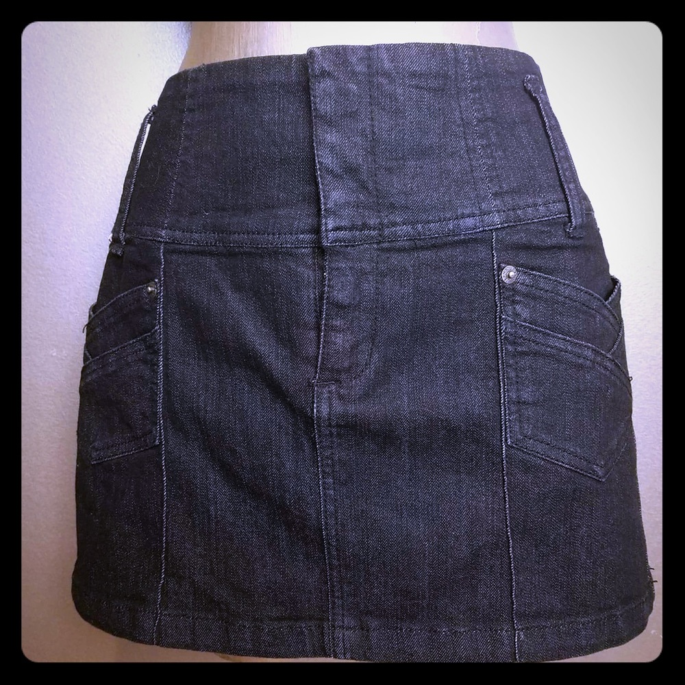 Black denim mini skirt