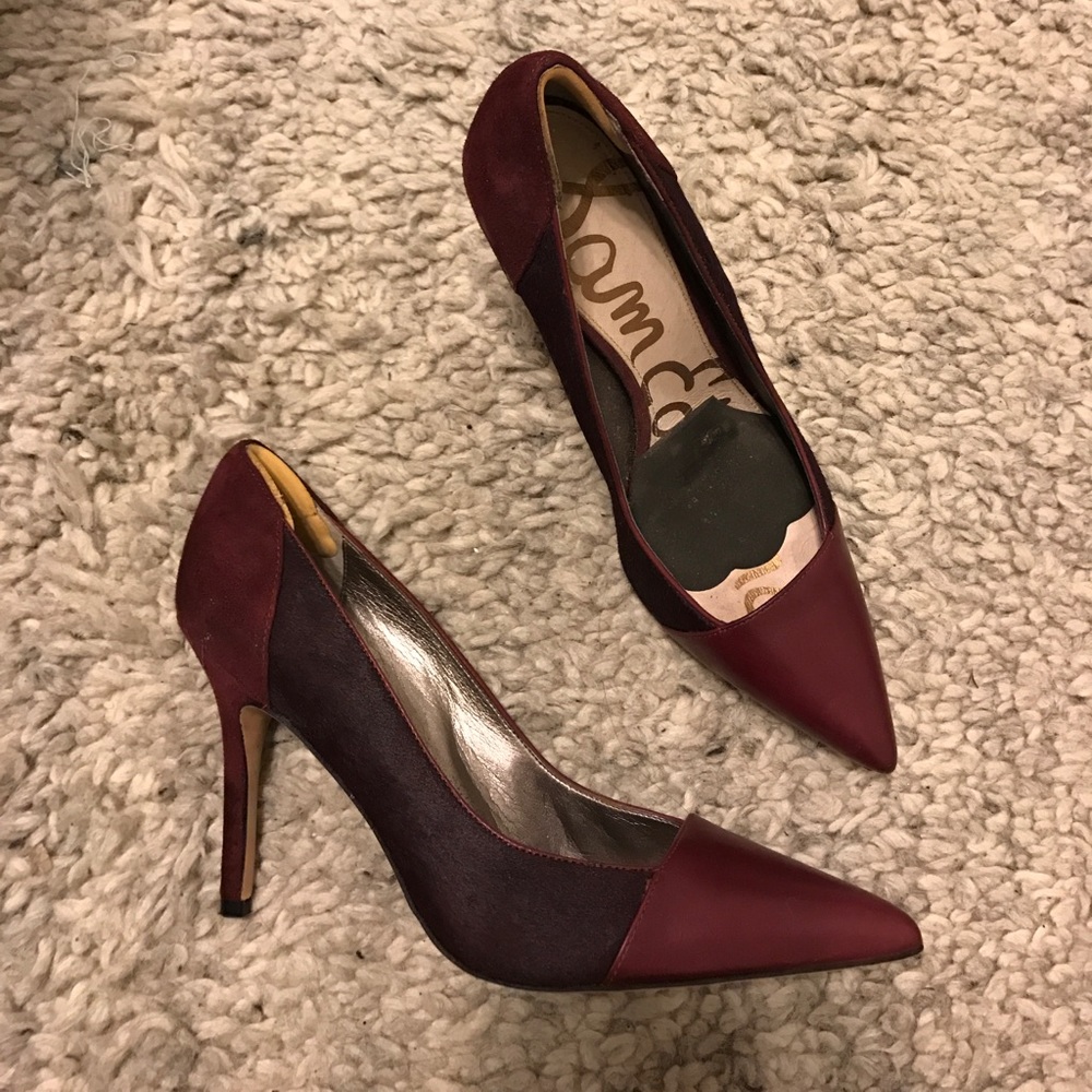 Pony hair burgundy pumps