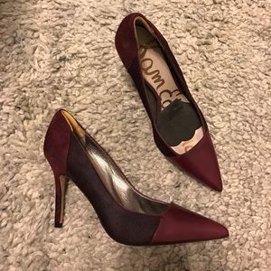 Pony hair burgundy pumps