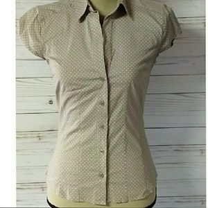 H & M tan button down with white polka dots