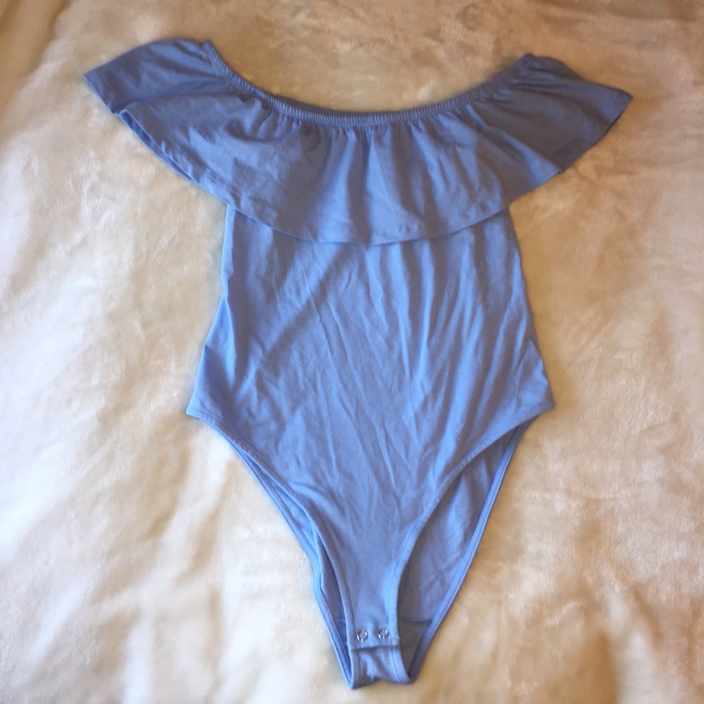 Blue Off-the-Shoulder Bodysuit
