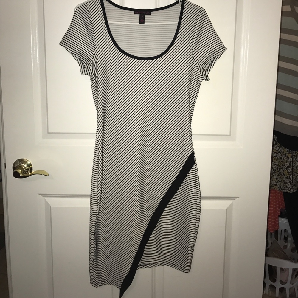 Black and a White Striped A-Line Dress