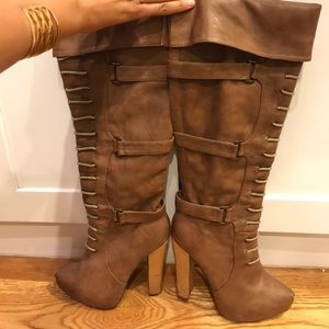 High heel tan boots