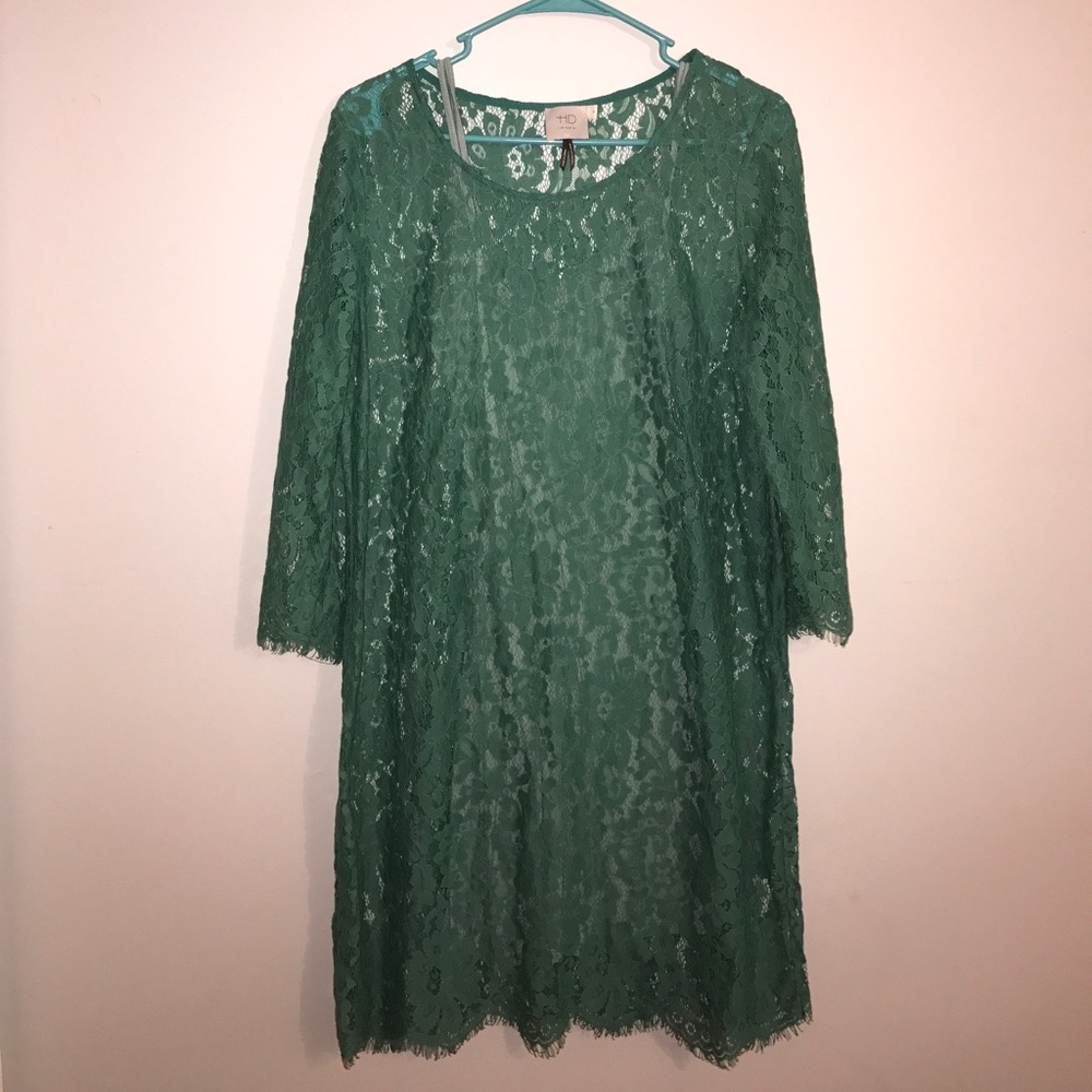 Dark mint green lace dress HD Paris
