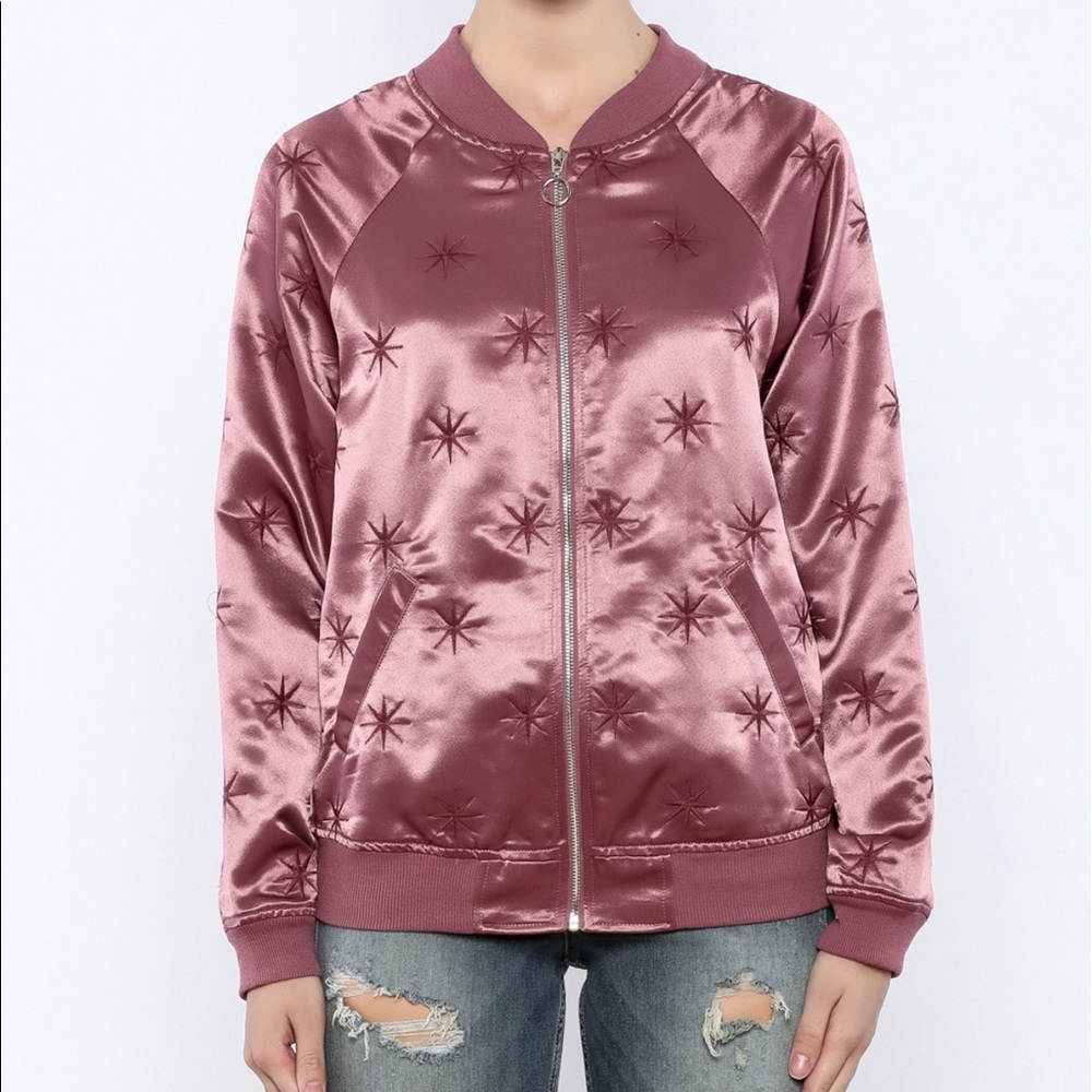 Honey Punch Purple Satin Bomber