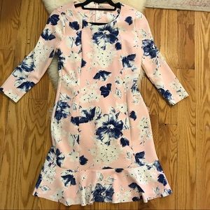 Philosophy pink floral flutter hem dress