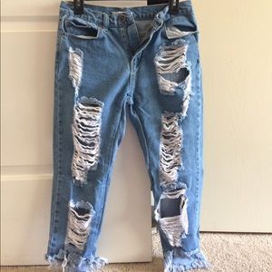 American Bazi Distressed fringe high rise jeans